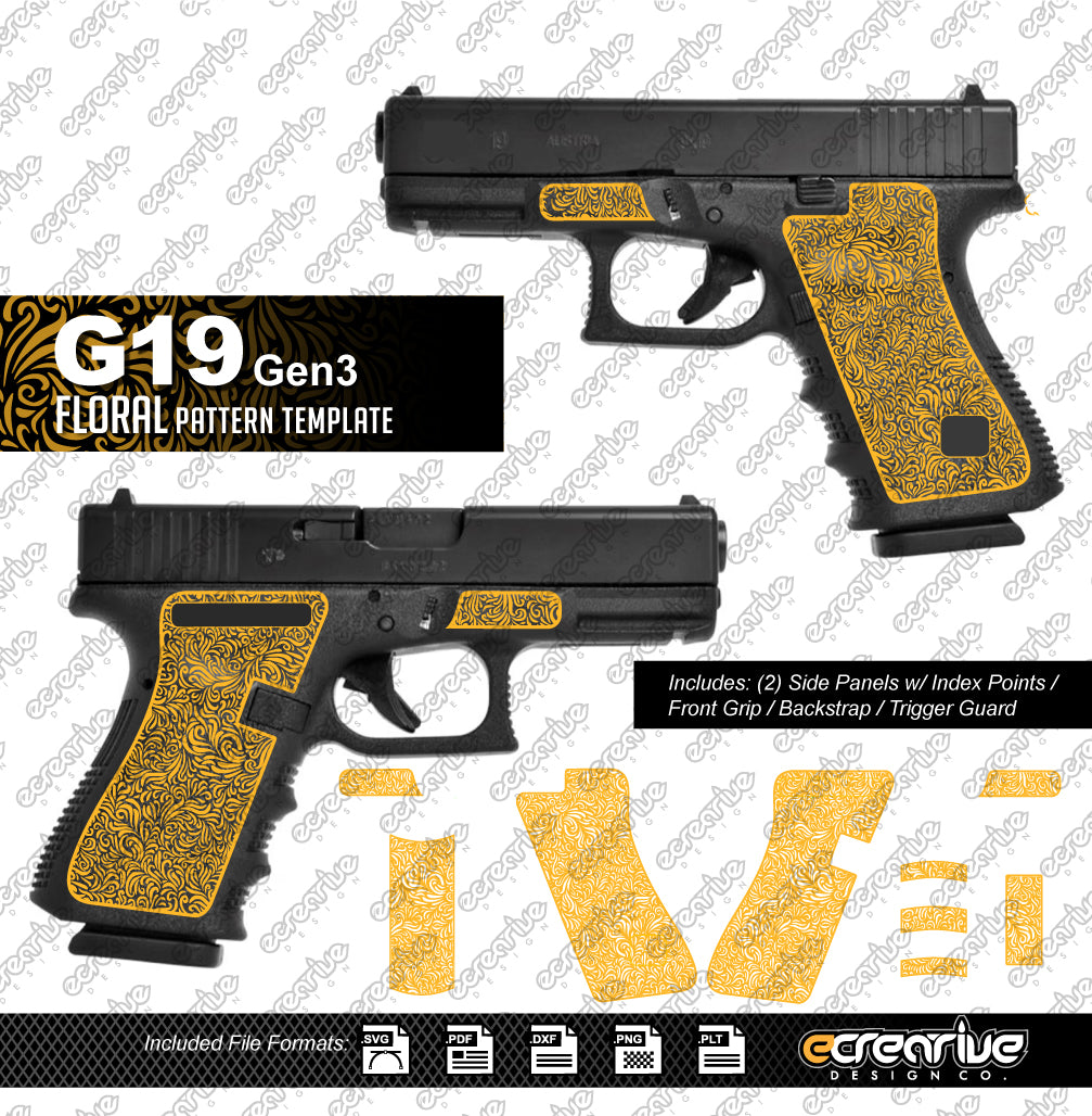 Glock G19 Gen3 FLORAL Pattern Laser Stippling Template