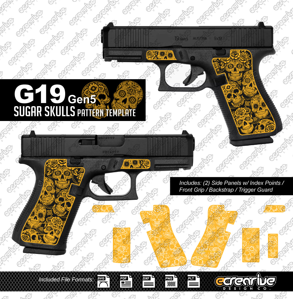 Glock G19 Gen5 SUGAR SKULLS Pattern Laser Stippling Template
